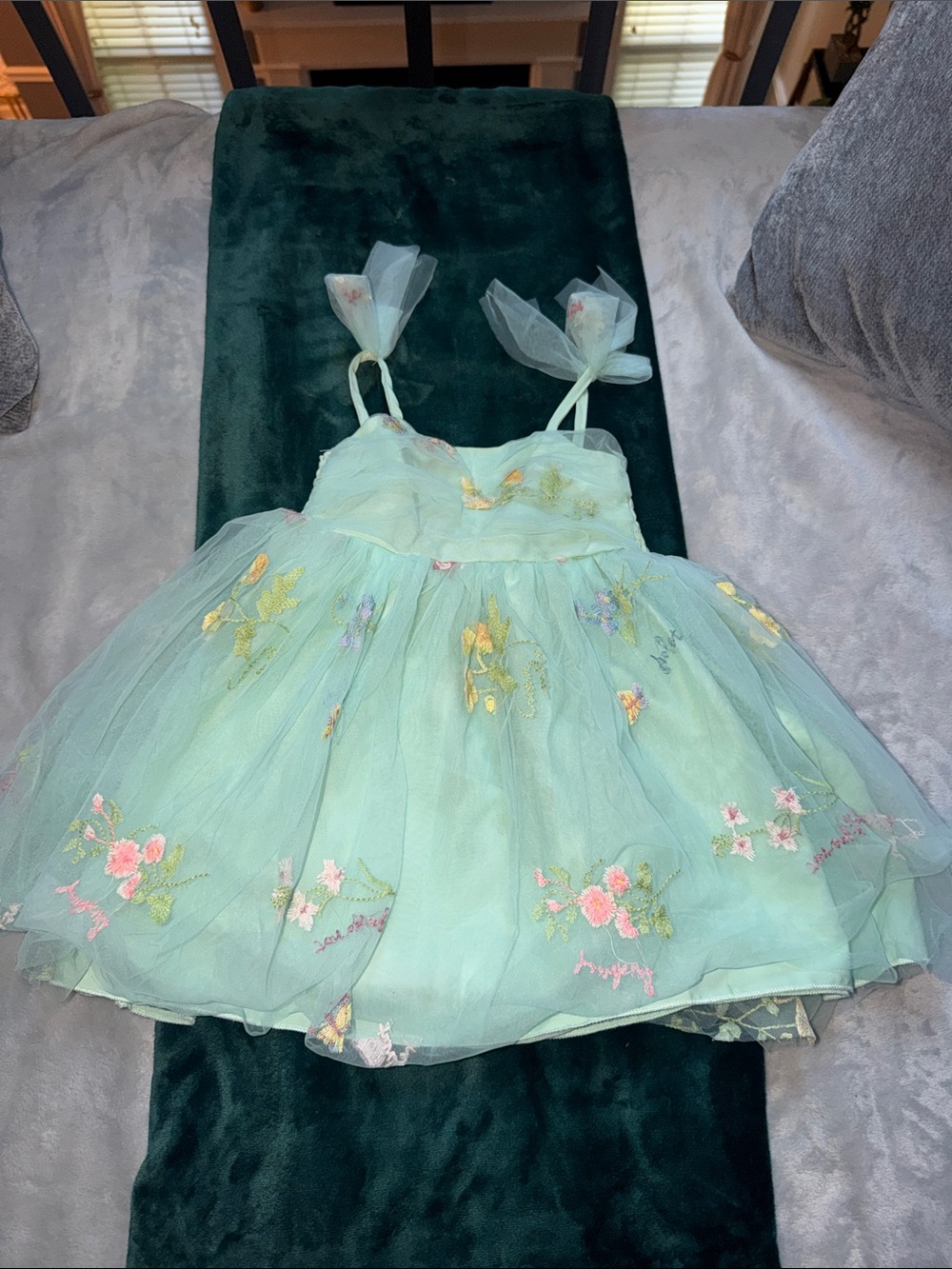 Mint Tulle Floral Embroidered Sundress